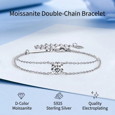 925 Sterling Silver Moissanite Bracelet For Women Light Luxury Four-Prong Solitaire Tennis Bracelet Sparkling Jewelry Gift