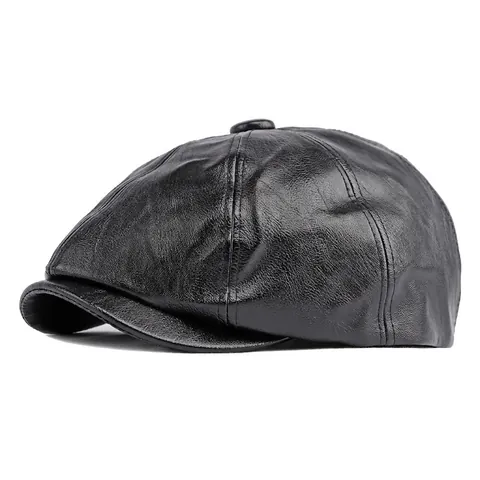 Casquette Gavroche En Cuir PU Style Britannique Rétro Chapeau Octogonal Réglable Couleur Unie Béret Décontracté Pour Femmes Hommes