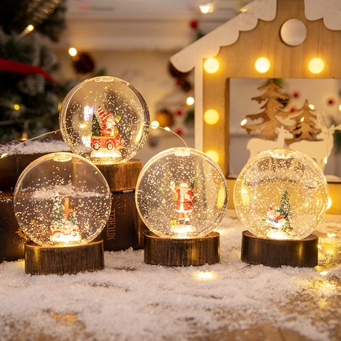 Bola De Nieve De Navidad Luz Nocturna LED Resina Papá Noel Árbol Decoración De Escritorio Adorno Luminoso
