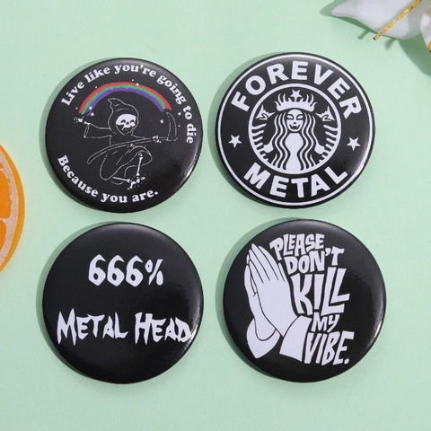 Funny Cartoon Round Tinplate Brooch Pin Retro Letter Slogan Ghost Game Controller Pattern Alloy Badge For Backpack Clothing Decor