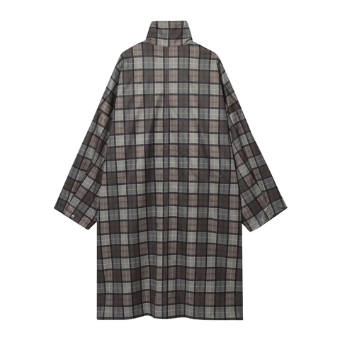 Plaid Lange Mouwen Trenchcoat Voor Dames Opstaande Kraag Losse Jas Doly Katoen Britse Stijl Casual Bovenkleding Grijs Bruin