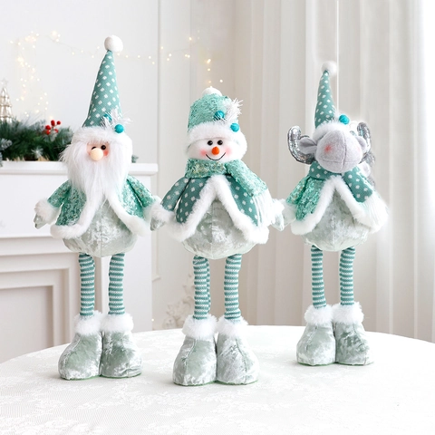 Weihnachten Plüschpuppe Weihnachtsmann Schneemann Rentier Figuren Minzgrün Pailletten Samt Teleskopbeine Holiday Home Dekor