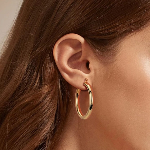 925 Sterling Silver Hoop Earrings Large Circle Geometric Chunky Polished Retro Punk Trendy Minimalist Jewelry For Women
