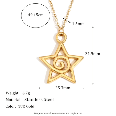 Edelstahl Stern Anhänger Halskette 18K Vergoldet Spirale Muster Schick Minimalistisch Nischen Design Schmuck Für Damen