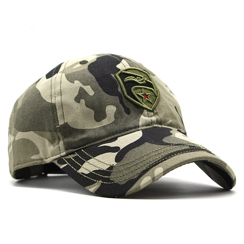 Cotton Baseball Cap Embroidery Shield Eagle Tactical Outdoor Sports Camouflage Sun Hat Adjustable For Men Women