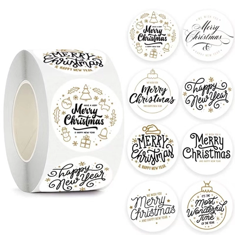 Pegatinas Adhesivas De Navidad Año Nuevo Para Decoración De Envoltura De Regalos Patrón De Copo De Nieve Ciervo Oro Negro