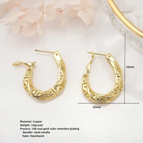 Pendientes de Aro Huecos de Cobre Bañados en Oro de 18K Poste de Acero Inoxidable Joyería Geométrica Martillada Torsada Mujer