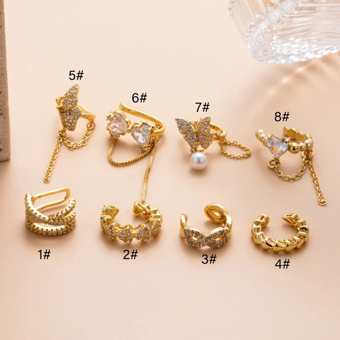 Mode Papillon Coeur Ear Cuffs Cuivre Micro Pavé Zircon Sans Perçage Cartilage Clip Boucles Oreilles Chaîne À Gland Femmes Trendy