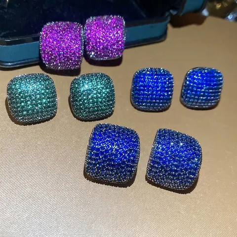 Orecchini Vintage Quadrati E A Forma Di C Con Zirconi E Perno In Argento Gioielli Colorati Micro-Pavé Gunmetal Per Donne