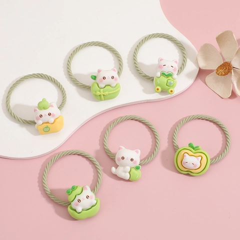 Élastiques À Cheveux Chat Dessin Animé Forme Fruit Résine Haute Élasticité Durable Accessoires Cheveux Enfants Filles