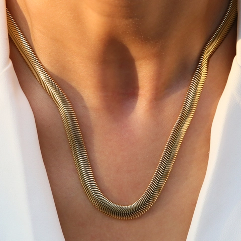 Collana A Catena Piatta In Ottone Placcato Oro 18 Carati Moda Minimalista Girocollo Per Donna