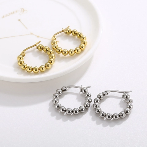 Pendientes De Aro Con Cuentas De Acero Inoxidable Para Mujer Minimalistas Forma U Joyería De Moda