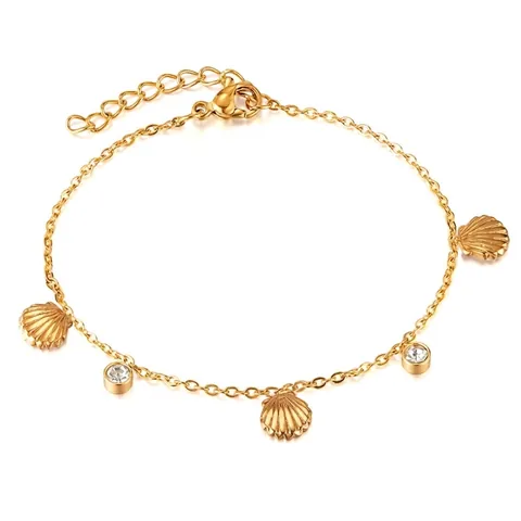 Bracciale Coletto con Ciondolo a Conchiglia in Acciaio Inossidabile Minimalista Delicato Strass Catena Regolabile Gioielli da Mano per Donna Stile Pendolarismo