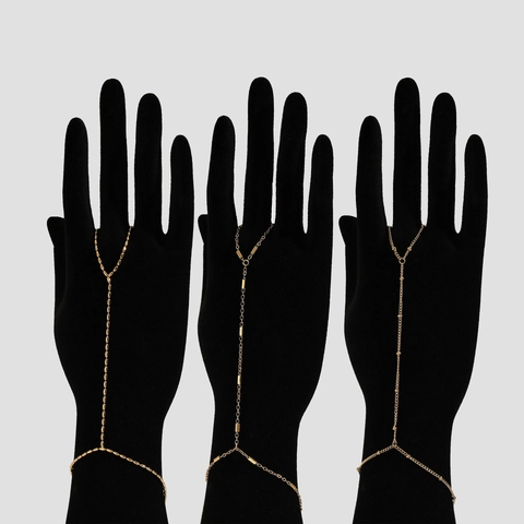 Minimalist Stainless Steel Hand Chain Slave Bracelet With Ring Gold Plated Bead Bar Jewelry For Women