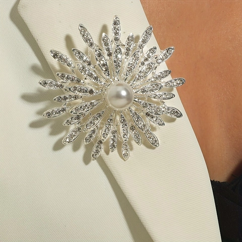 Spilla A Fiore Lega Strass Perla Artificial Elegante Girasole Design Per Donne Accessori Moda Abbigliamento