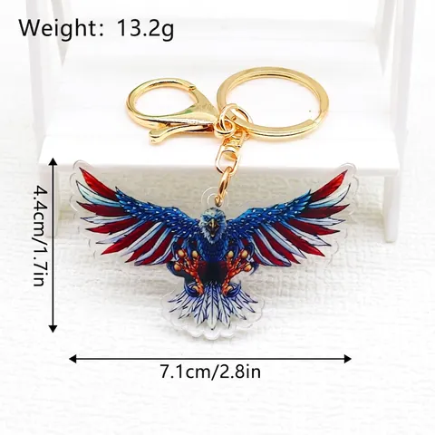 Portachiavi Aquila Acrilico Motivo Bandiera Americana Patriottico Decorazione Giorno Indipendenza Chiusura Dorata Pendente