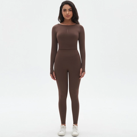 Women Yoga Suit Seamless Long Sleeve Crop Top And High Waist Leggings Butt Lifting Workout Fitness Sports Tracksuit