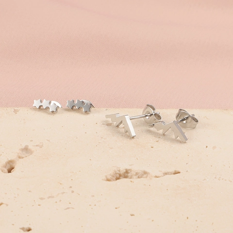 Mountain Peak And Star Stud Earrings For Women 304 Stainless Steel Mirror Polished Minimalist Geometry Jewelry Gift