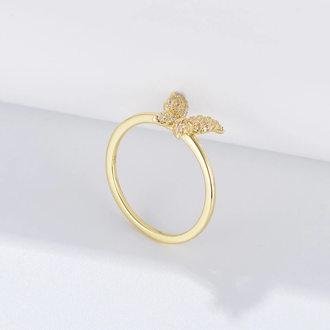 S925 Sterling Silver Butterfly Ring For Women Gold Plated Rhinestone Inlaid Minimalist Fashion Finger Ring Jewelry Gift