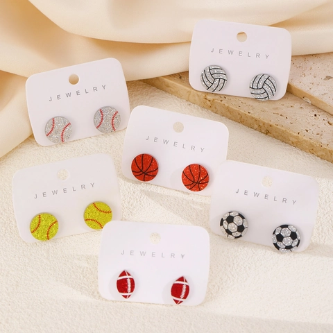 Boucles d'Oreilles Pendantes Rétro en Acrylique en Forme de Cœur pour Femmes Motif Basket Baseball Football Volleyball Paillettes Bijoux Cadeau
