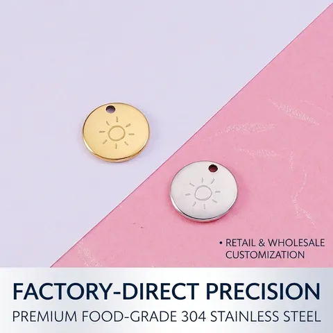 Pendentif Rond Motif Soleil Acier Inoxydable Poli Miroir Pour La Fabrication De Bijoux DIY Colliers Bracelets Style Minimaliste