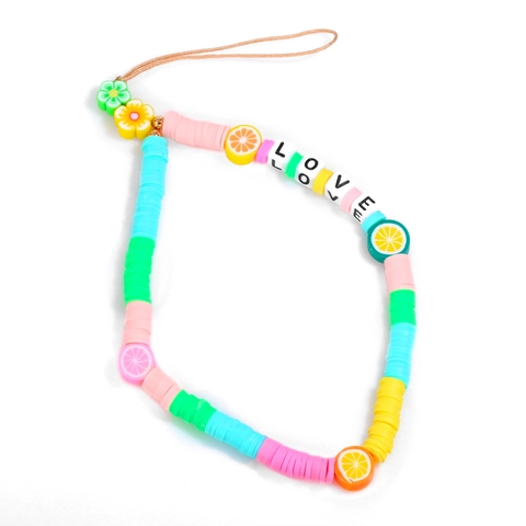 Bunter Polymer Ton Handy Lanyard Gurt Charme Frucht Blume Harz Perlen Liebe Brief Armband Für Frauen Böhmen Stil