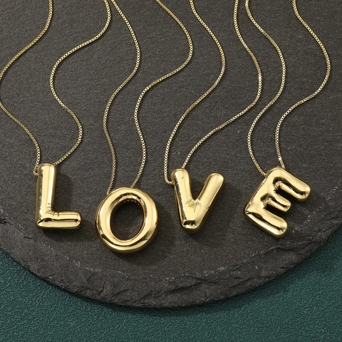 Puffy Balloon Initial Letter Necklace Gold Plated Copper Zircon 3D Alphabet Pendant Fashion Jewelry For Women