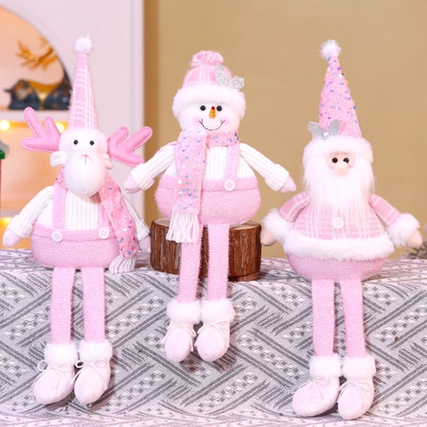 Bambole Peluche Natale Rosa Gambe Lunghe Paillettes Maglia Babbo Natale Pupazzo Di Neve Renna Decorazione Scrivania