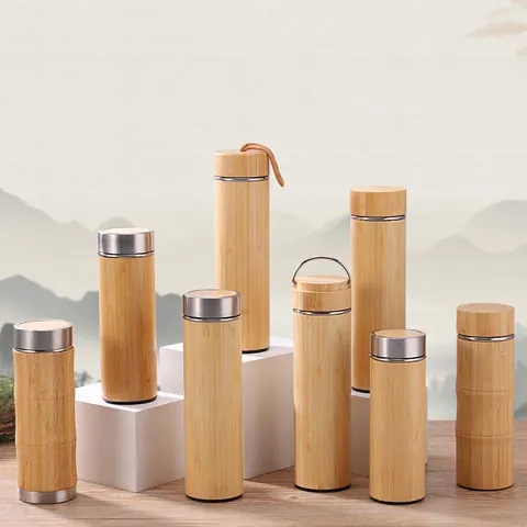 Vacuum Insulated Mug Natural Bamboo Shell 304 Stainless Steel Leak-Proof Travel Coffee Cup Eco-Friendly Portable Flask