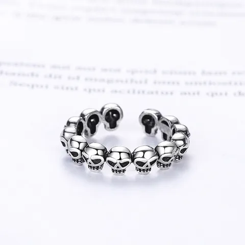 Totenkopf Ring Für Herren Damen Vintage Gothic Punk Stil Mehrere Totenköpfe Kupfer Offenes Verstellbares Band Retro Schmuck