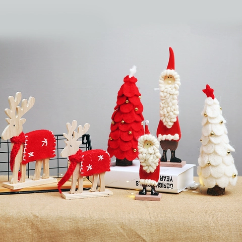 Décoration De Table Noël Bois Feutrine Père Noël Renne Arbre Ornements Bureau Décor Festif