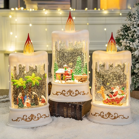 Christmas Snow Globe Candle Light Nativity Santa Claus LED Swirling Glitter Water Lantern USB Battery Powered Holiday Decor