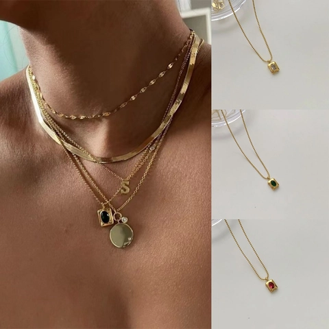 Collana A Catena Con Sfere In Acciaio Inossidabile Vintage Placcata Oro Pendente Con Pietra Preziosa Rettangolare Donna