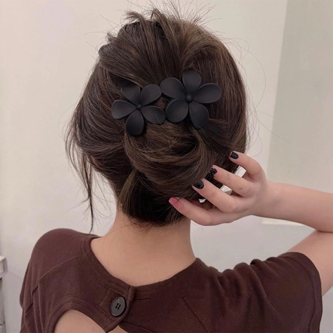 Pinzas Para El Cabello Diseño De Doble Flor Mate Plástico Resina Elegante Simple Soporte Para Coleta Horquilla Mujer