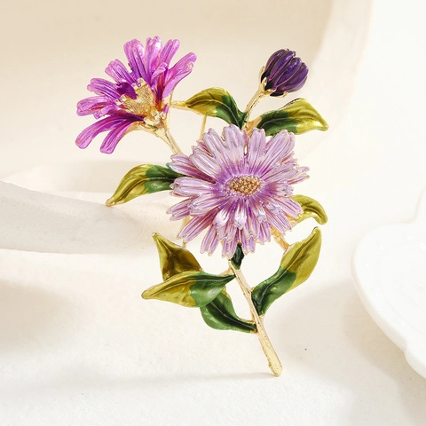 Spilla Fiore Margherita Lega Smalto Floreale Vintage Elegante Accessorio Abbigliamento Per Donne