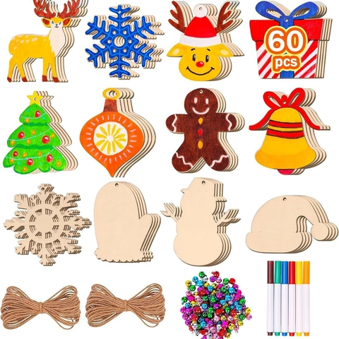 Addobbi Natalizi In Legno DIY Fette Di Legno Grezzo Da Dipingere Decorazioni Da Appendere Per Albero Con Campanellini E Penne