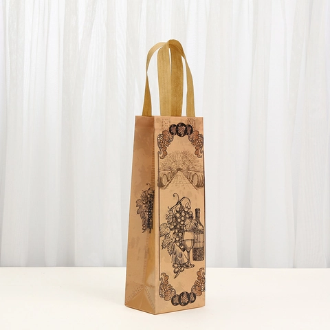 Vintage Wijn Cadeautas Non-Woven Draagtas Met Handvat Flessenhouder Wijn Thema Print Voor Feest Viering