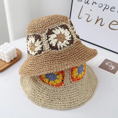 Chapeau Bob en Paille de Papier Crocheté à la Main pour Femmes Protection Solaire d'Été Pliable Respirant Style Doux