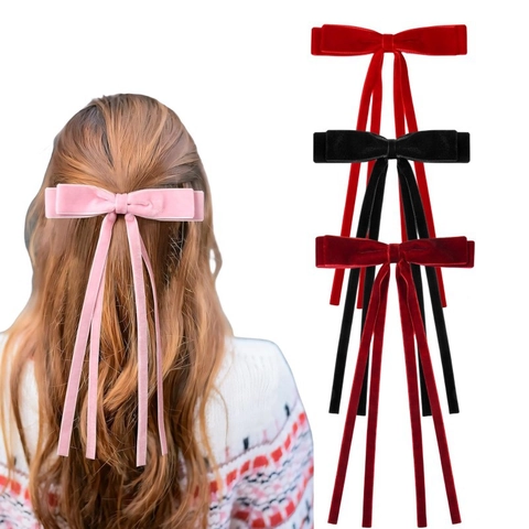 Große Samt Bogen Haarspange Mit Langen Band Streamers Balletcore Stil Handgemachte Prinzessin Haarschmuck Für Damen Mädchen