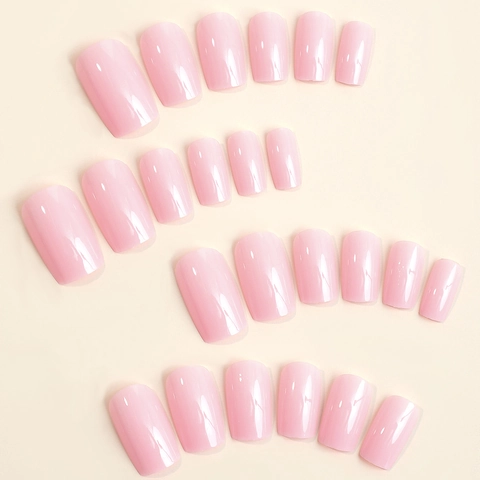 Unghie Finte Rosa Lucido Lungo Rettangolare Forma Unghie Artificiali Per Donna Manicure DIY