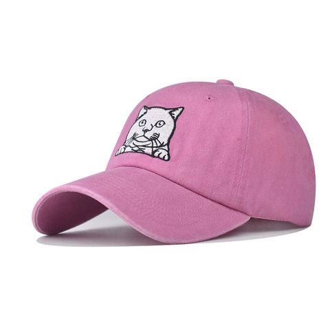 Gewassen Katoenen Honkbalpet Vintage Distressed Dad Hat Verstelbaar Ademend Zonbescherming Geborduurd Kat Hond Gezicht