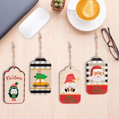 Pendenti Appesi In Legno Di Natale Motivi Babbo Natale Pupazzo Di Neve Albero Decorazioni Per Alberi Di Vacanze Etichette Regalo Con Corda Di Canapa