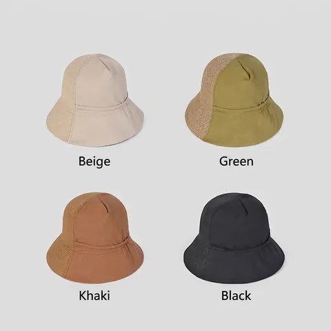 Cappello Alla Pescatora Tesa Larga Lino Paglia Patchwork Traspirante Pieghevole Protezione Solare Estate Donna