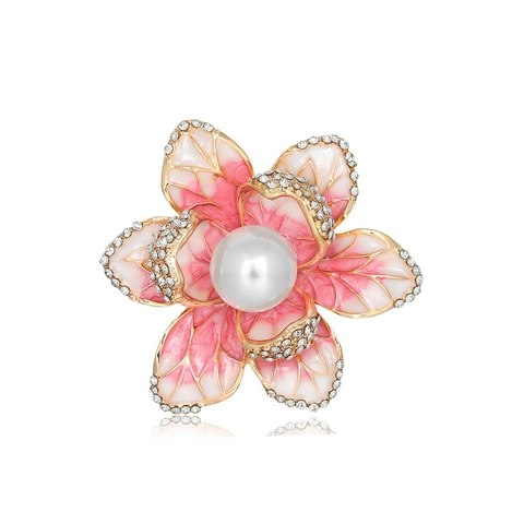 Elegante Emaille Begonienblüte Brosche Für Damen Vergoldete Legierung Künstliche Perle Strass Blumen Pin Mode Schmuck Geschenk
