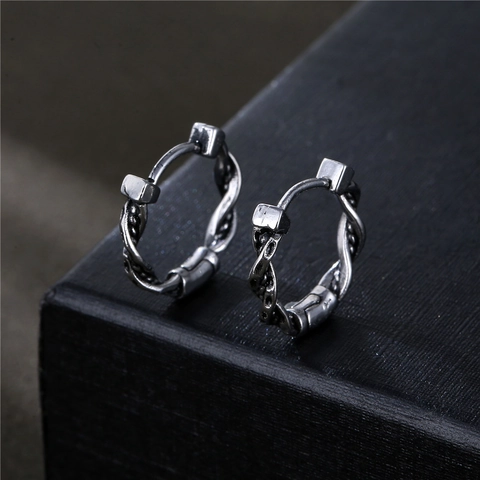 Vintage Creolen 316L Edelstahl Gevlochten Seil Retro Industrie Stil Punk Schmuck Für Männer Frauen Antik Silber