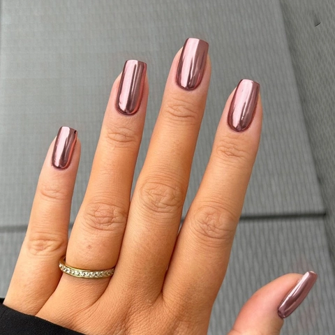 Press On Nails Metal Mirror Effect Aurora Taro Purple Medium Square Shape Fashionable False Nails Full Cover
