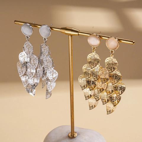 Orecchini Pendenti Nappa Foglia Cava Con Perno In Argento Sterling 925 Lega Pietra Occhio Di Gatto Gioielli Eleganti Per Donne