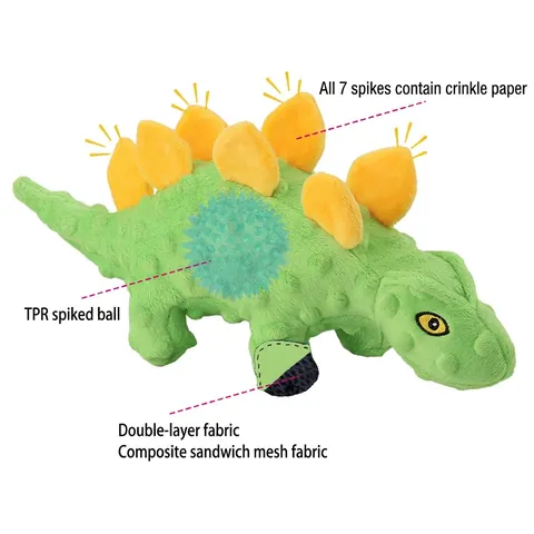 Giocattolo Per Cani Squeaky Peluche Dinosauro Stegosauro Giocattolo Da Masticare Interattivo Con Palla TPR E Carta Frusciante