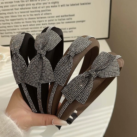 Vintage Strass Schleife Haarreif Damen Gepolstert Schwamm Haarband Glänzend Bowknot Handmade Dick Volumizing