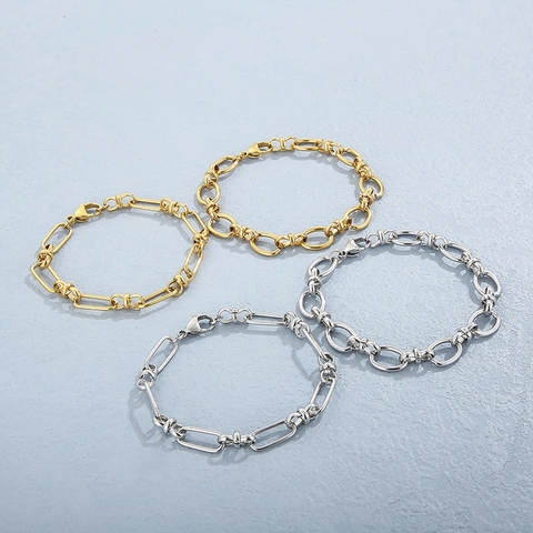 Stainless Steel Link Bracelet Hollow Geometric Knot Design Minimalist Trendy Jewelry For Women